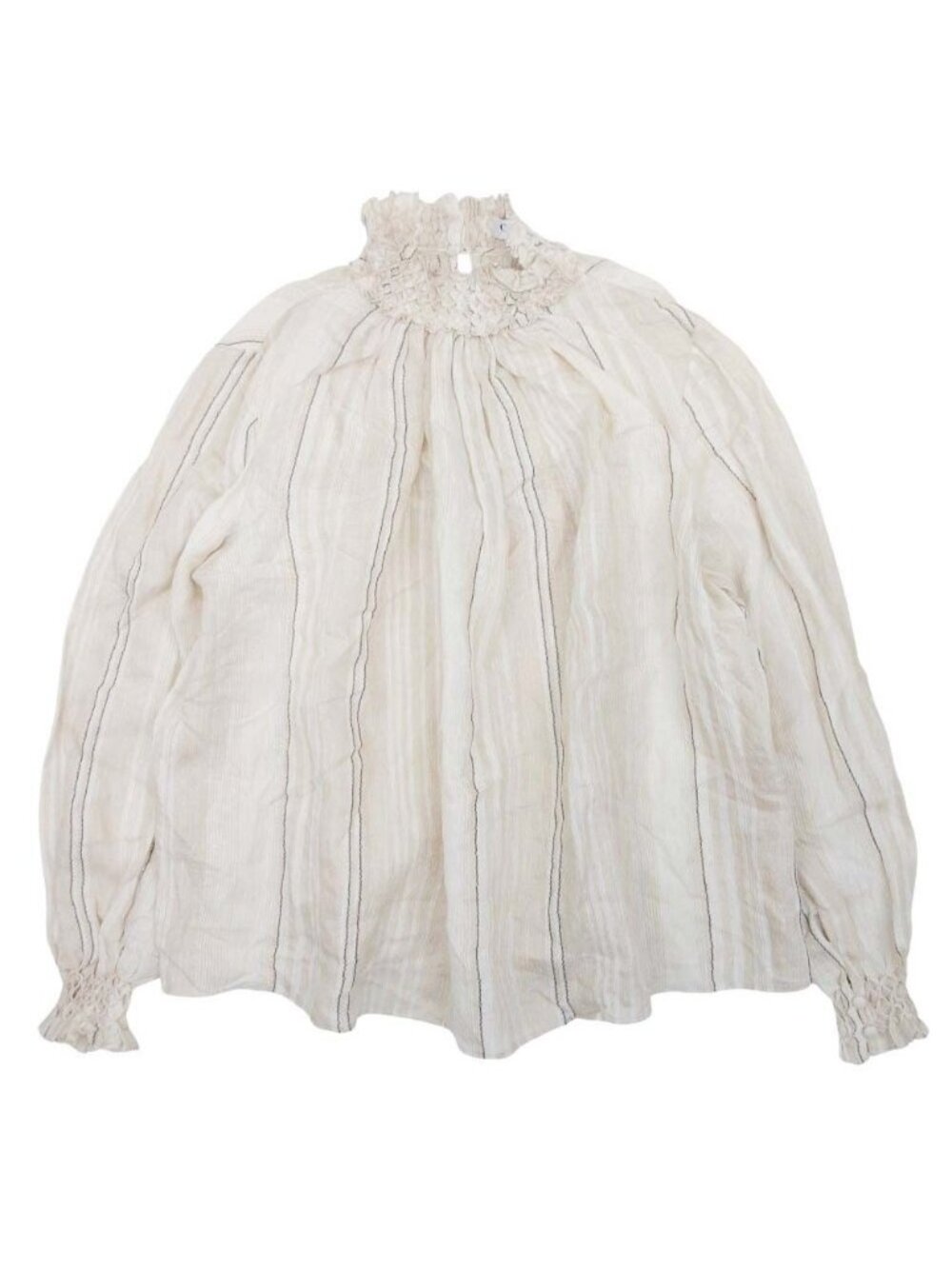Dior Linen Silk Smock Blouse Striped Shirt Pullover Beige Sweater 36